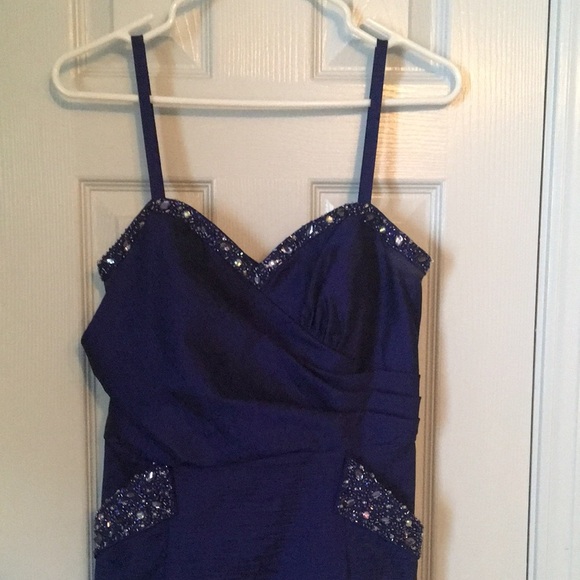 Royal Blue Beaded Mermaid Prom Dress - Picture 3 of 11